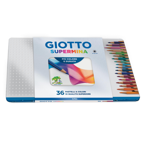GIOTTO SUPERMINA CONFEZIONE IN METALLO PASTELLI 3.8mm COLORI ASSORTITI CONF 36 Pz.